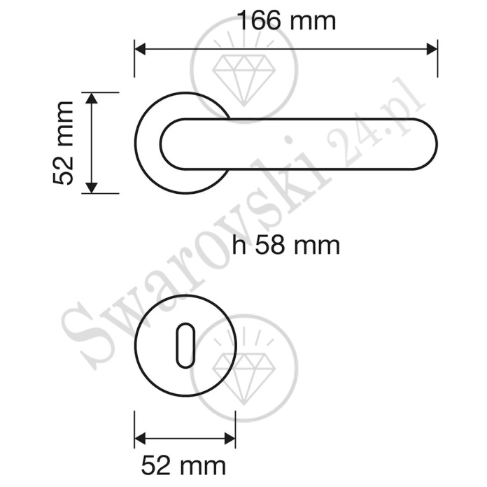 Klamka Fish Crystal z szyldem na klucz - wymiar